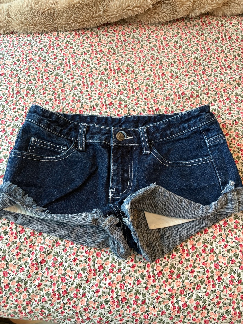 Dark Blue Denim Women's Rolled Hem Shorts